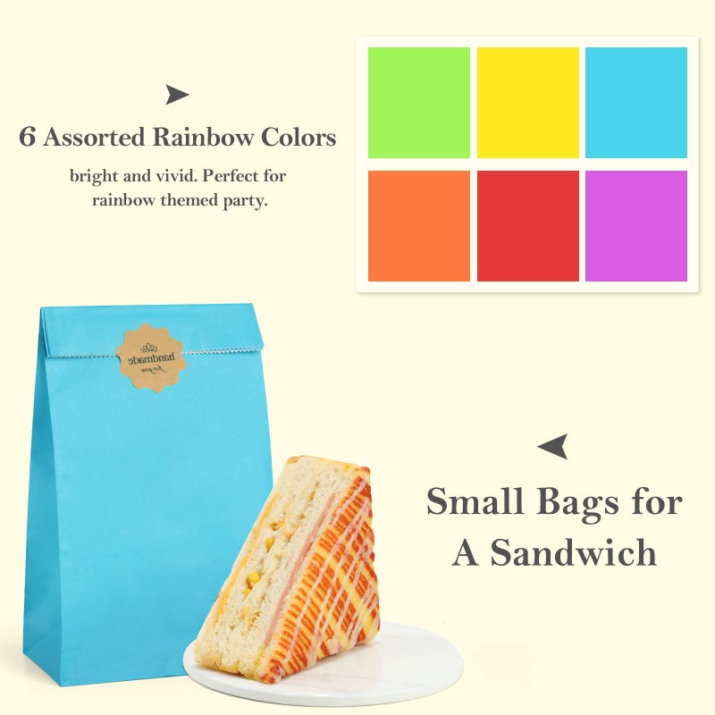 BagDream 60Pcs Assorted Gift Bags #4 5x2.95x9.45 Inches Paper Treat Party Favors for Wedding, Baby Shower, Small Birthday - 4LB Rainbow Snack Bags - Image 3