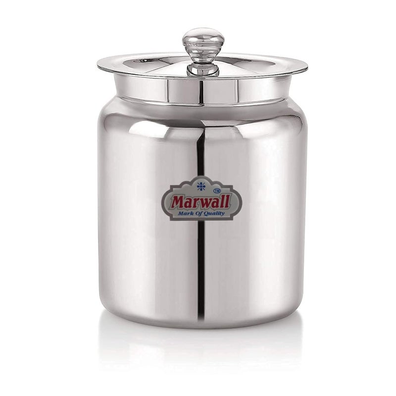 MARWALL Stainless Steel Glossy Finish Oil Ghee Dani Barni Dabba Dibba Storage Jar Serving Container Pot with Lid for Home Kitchen Mandir 500ml - Image 1