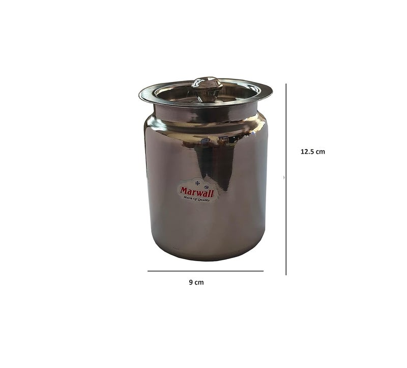 MARWALL Stainless Steel Glossy Finish Oil Ghee Dani Barni Dabba Dibba Storage Jar Serving Container Pot with Lid for Home Kitchen Mandir 500ml - Image 2