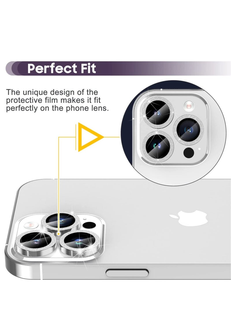 ELTRAZONE iPhone 14 Pro 6.1 inch / 14 Pro Max 6.7 inch Camera Lens Protector, Camera Cover Tempered Glass for iPhone 14 Pro Max/for iPhone 14 Pro [Glitter Diamonds] - Silver - Image 4