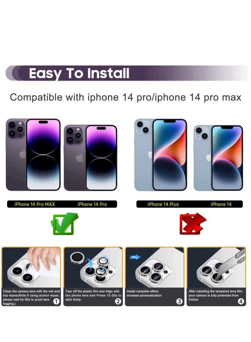 ELTRAZONE iPhone 14 Pro 6.1 inch / 14 Pro Max 6.7 inch Camera Lens Protector, Camera Cover Tempered Glass for iPhone 14 Pro Max/for iPhone 14 Pro [Glitter Diamonds] - Silver - Image 2