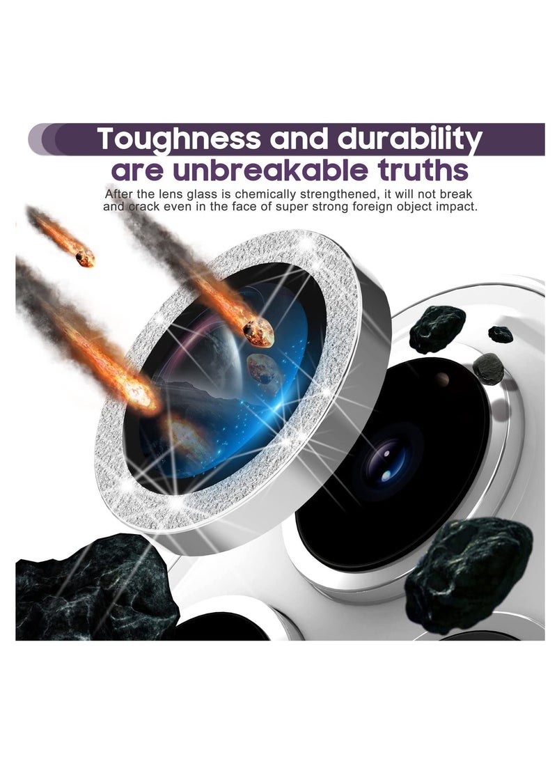 ELTRAZONE iPhone 14 Pro 6.1 inch / 14 Pro Max 6.7 inch Camera Lens Protector, Camera Cover Tempered Glass for iPhone 14 Pro Max/for iPhone 14 Pro [Glitter Diamonds] - Silver - Image 3