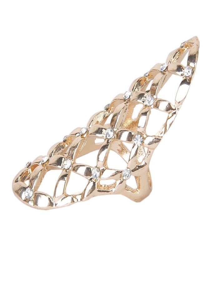 CJESLNA Fashion Punk Style Rhinestone Hollow Fingers Ring-Golden - Image 4