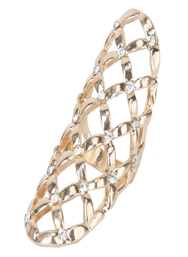 CJESLNA Fashion Punk Style Rhinestone Hollow Fingers Ring-Golden - Image 1