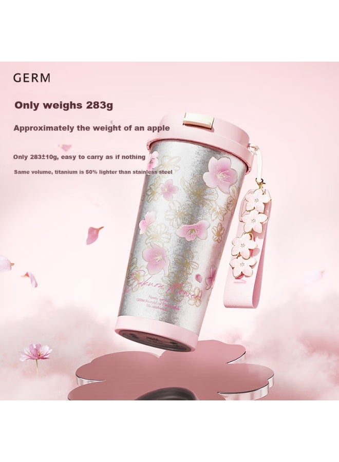 Germ Pure Titanium Insulated Mug For Women With Dual Drinking Straws, Coffee Cup Gift Box Water Bottle Gift Cup, 500ml Cherry Blossom - Image 4