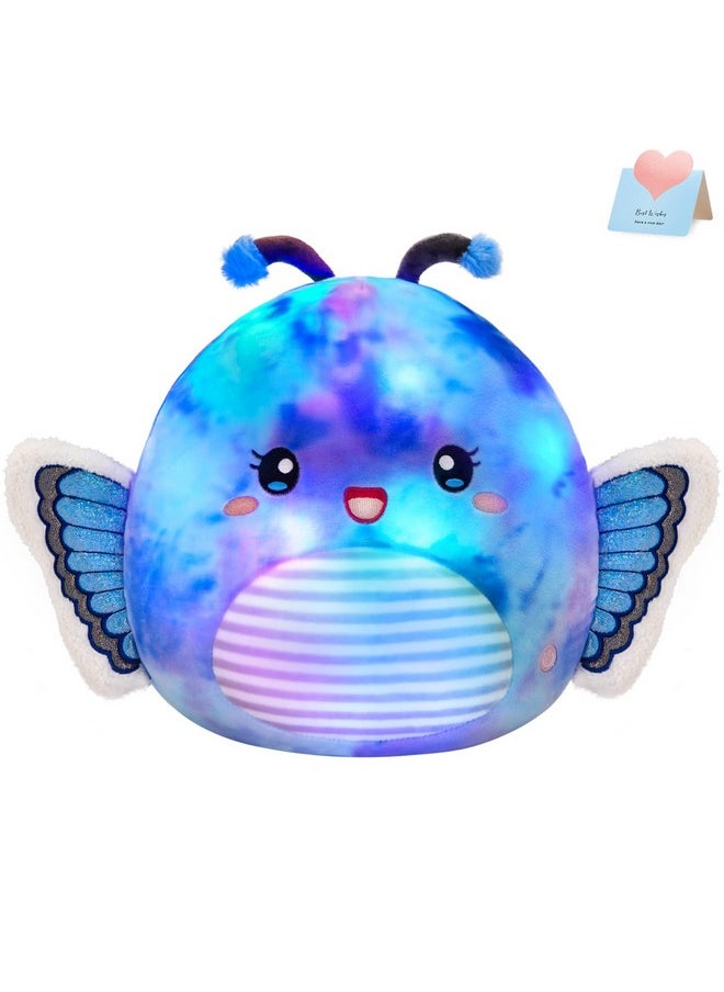 Houwsbaby - 12” Blue Light Up Butterfly Plush Pillow With Led Blue Butterfly Stuffed Animal Plush Toy Plushie Toy Squishy Pillow Birthday Christmas Valentine Presents For Kids Boys Girls - Image 1