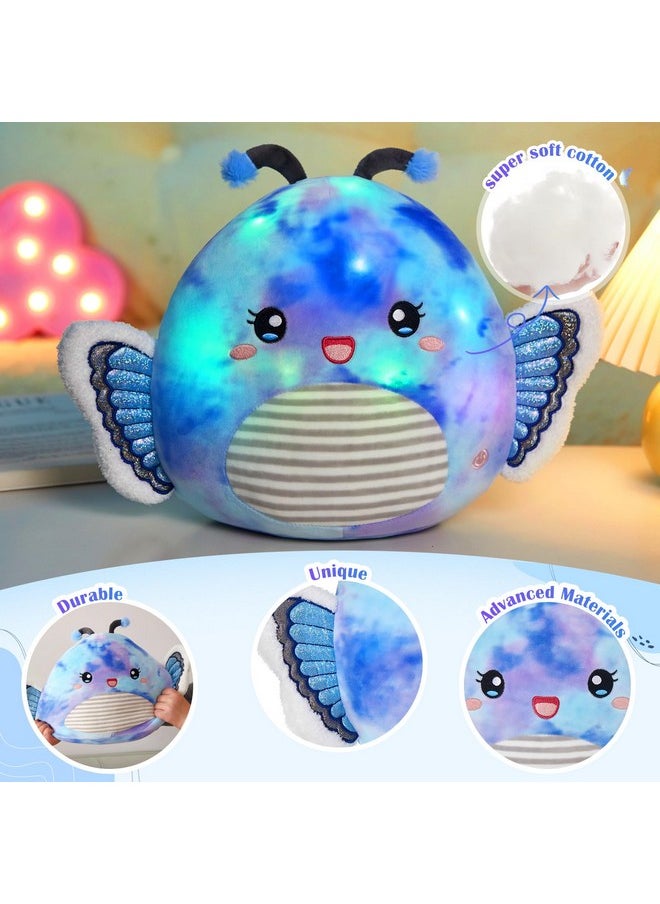 Houwsbaby - 12” Blue Light Up Butterfly Plush Pillow With Led Blue Butterfly Stuffed Animal Plush Toy Plushie Toy Squishy Pillow Birthday Christmas Valentine Presents For Kids Boys Girls - Image 1