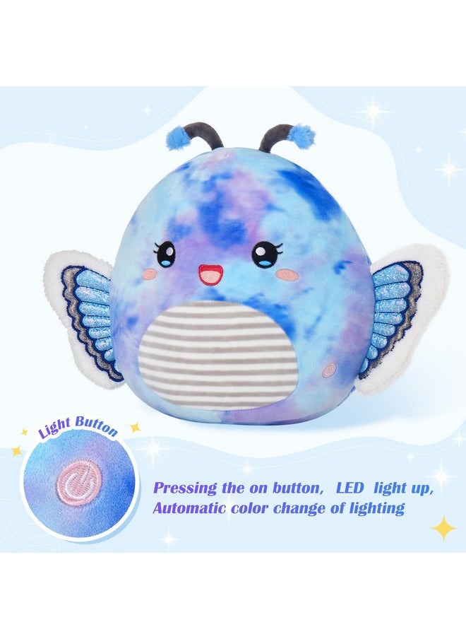 Houwsbaby - 12” Blue Light Up Butterfly Plush Pillow With Led Blue Butterfly Stuffed Animal Plush Toy Plushie Toy Squishy Pillow Birthday Christmas Valentine Presents For Kids Boys Girls - Image 1