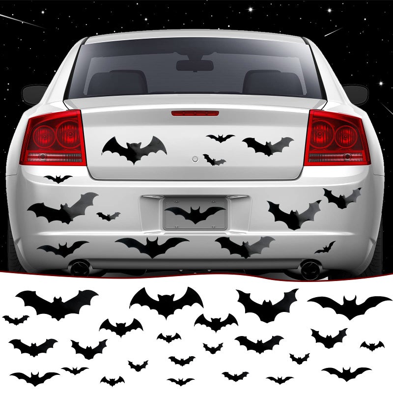 Flutesan 28 Pieces Halloween Bats Car Magnet 4 Different Sizes Realistic PVC 3D Bat Stickers Halloween Fridge Magnets for Holiday Party Home Car Garage Door DecorBlack