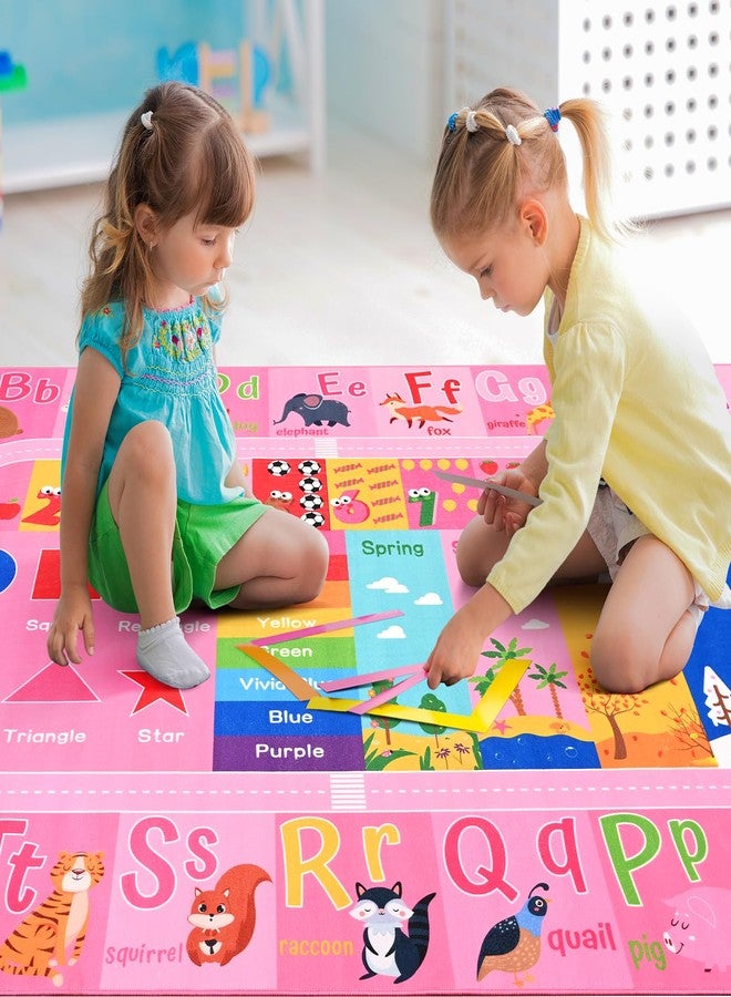 Flagover Pink Kids Rug for Playroom Classroom, ABC Alphabet Numbers Play Toddlers Rugs, 3x5 Learning Educational Bedroom Floor Mat, Washable Baby Carpet for Girls Room, Nursery, Preschool, Daycare - Image 5