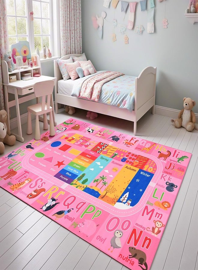 Flagover Pink Kids Rug for Playroom Classroom, ABC Alphabet Numbers Play Toddlers Rugs, 3x5 Learning Educational Bedroom Floor Mat, Washable Baby Carpet for Girls Room, Nursery, Preschool, Daycare - Image 2
