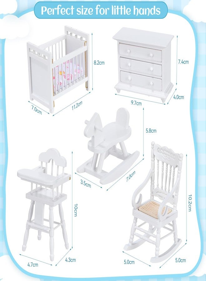 Silipull 5 Pcs 1: 12 Scale Wooden Dollhouse Furniture Set Miniature Wood Bedroom Furniture Wooden Dollhouse Accessories Encourage Creative and Imaginative Play for Kid Miniature Bathroom(White) - Image 3