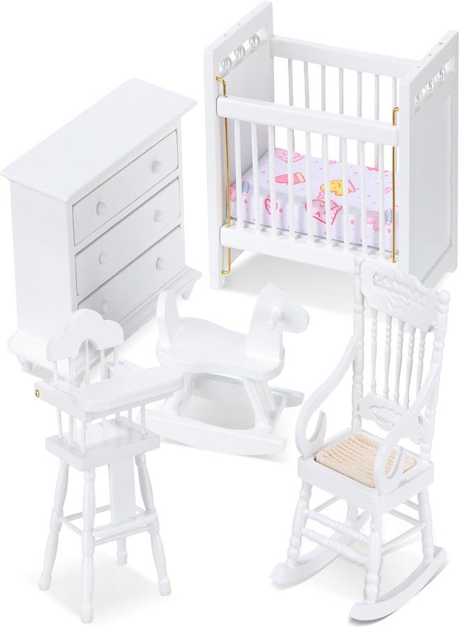 Silipull 5 Pcs 1: 12 Scale Wooden Dollhouse Furniture Set Miniature Wood Bedroom Furniture Wooden Dollhouse Accessories Encourage Creative and Imaginative Play for Kid Miniature Bathroom(White) - Image 1