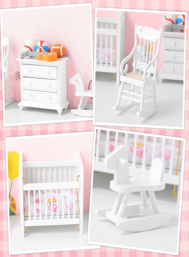 Silipull 5 Pcs 1: 12 Scale Wooden Dollhouse Furniture Set Miniature Wood Bedroom Furniture Wooden Dollhouse Accessories Encourage Creative and Imaginative Play for Kid Miniature Bathroom(White) - Image 4