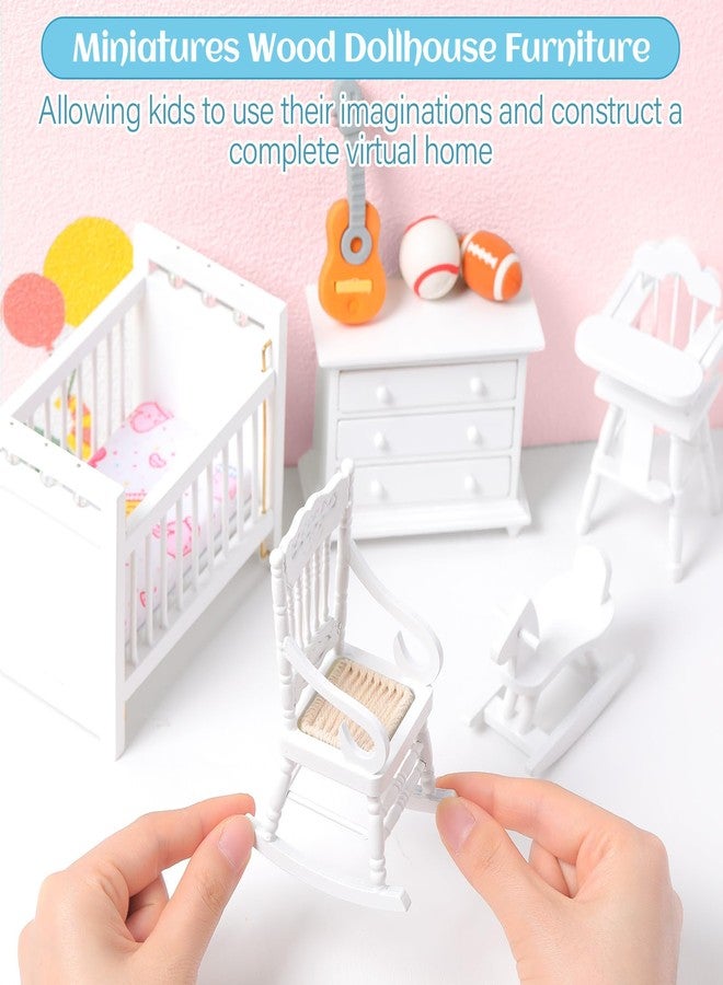 Silipull 5 Pcs 1: 12 Scale Wooden Dollhouse Furniture Set Miniature Wood Bedroom Furniture Wooden Dollhouse Accessories Encourage Creative and Imaginative Play for Kid Miniature Bathroom(White) - Image 2