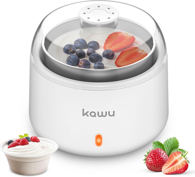  كاو جهاز صنع الزبادي KAWU، جهاز صغير لصنع الزبادي اليوناني مع تحكم في درجة الحرارة ثابتة، حاوية من الفولاذ المقاوم للصدأ من نوع 304، سعة كبيرة 1 لتر - Image 1
