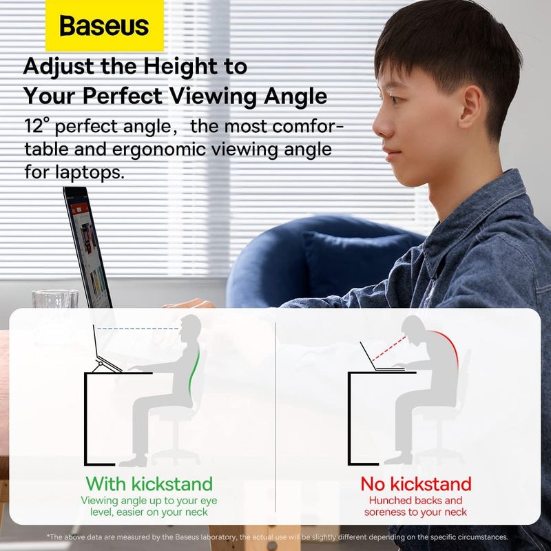 بيسوس حامل كمبيوتر محمول من Baseus بزوايا قابلة للتعديل، حامل لوحة مفاتيح للكمبيوتر للمكتب، أقدام كمبيوتر محمول لـ MacBook Pro/Air وGalaxy Book Pro وLenovo، مقاس 10-17 بوصة (رمادي) - Image 5