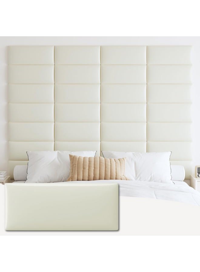 IFNOW Wall Mounted Upholstered Headboard Full, 3D Peel and Stick Soundproof Wall Panels, Reusable and Removable Padded Headboard Leather Bed, 6 Panels 9.84" x 23.62", Beige - Image 1
