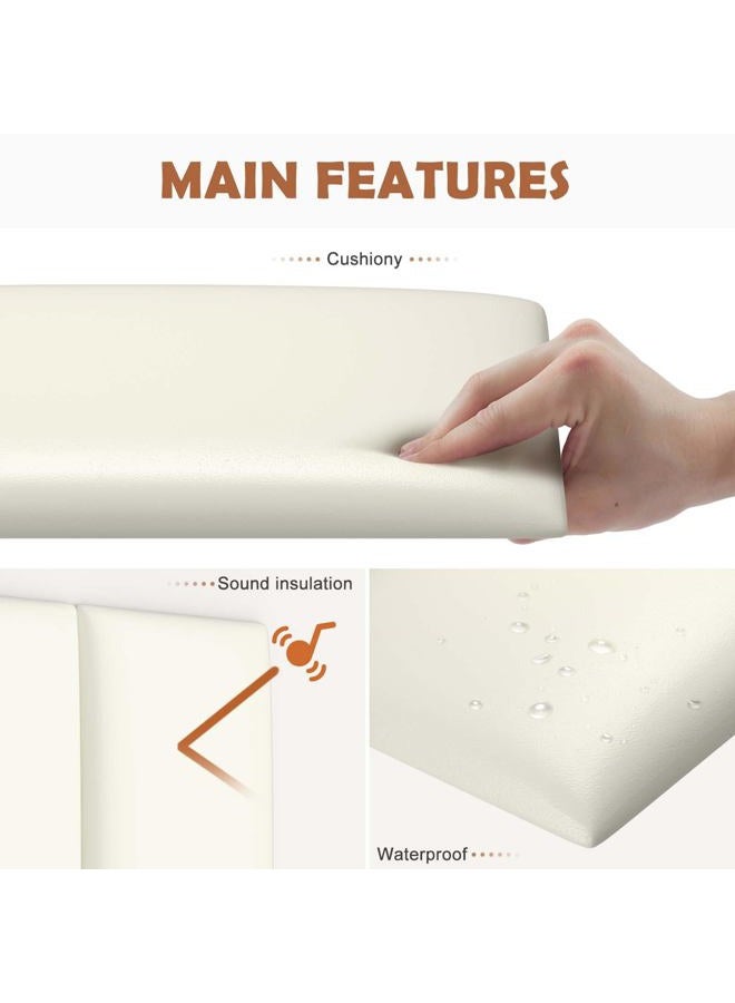IFNOW Wall Mounted Upholstered Headboard Full, 3D Peel and Stick Soundproof Wall Panels, Reusable and Removable Padded Headboard Leather Bed, 6 Panels 9.84" x 23.62", Beige - Image 3