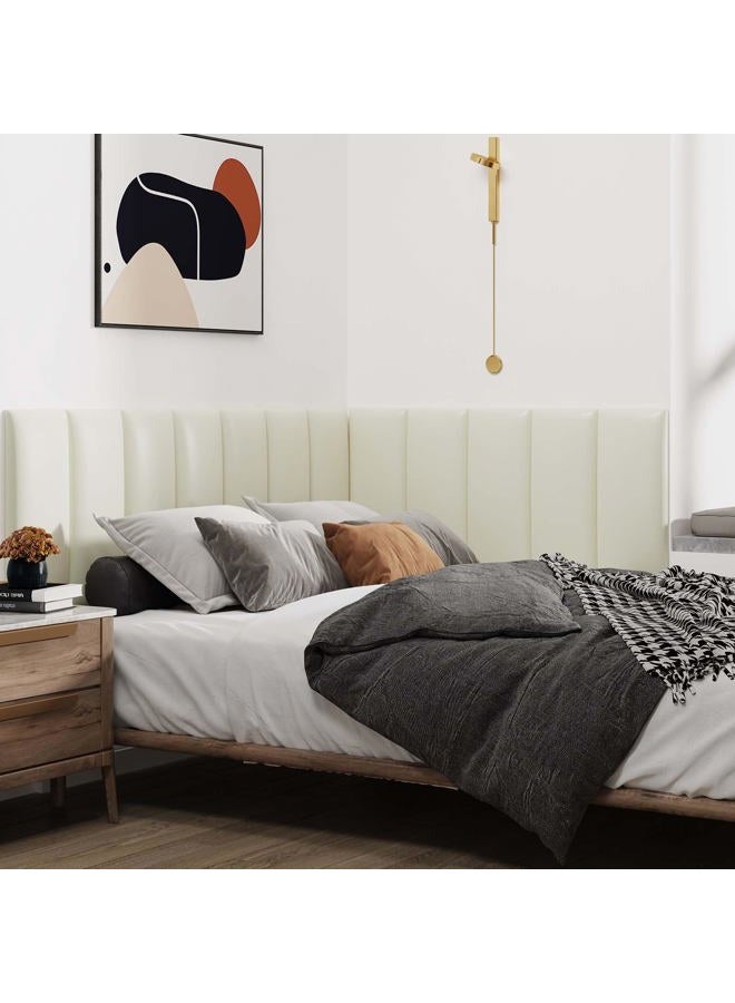 IFNOW Wall Mounted Upholstered Headboard Full, 3D Peel and Stick Soundproof Wall Panels, Reusable and Removable Padded Headboard Leather Bed, 6 Panels 9.84" x 23.62", Beige - Image 4