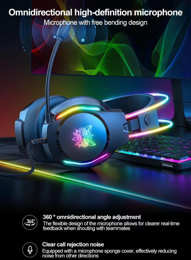 onikuma X26 Wired PC Gaming Headphone with Mic and RGB Light for PC/PS4/PS5/Xbox - Image 4