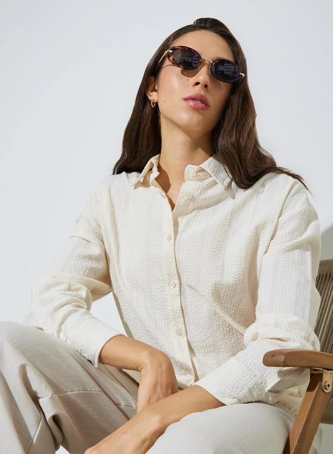 ستايلي Pale Yellow Textured Cotton Oversized Shirt