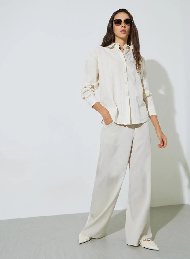 ستايلي Pale Yellow Textured Cotton Oversized Shirt
