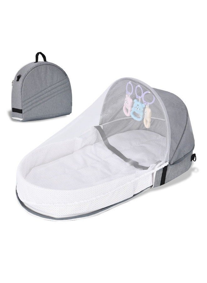 NIBEMINENT Portable Baby Bed Travel Bassinet with Mosquito Net and Awning, Foldable Infant Crib, 0-12 Months Baby Cots 