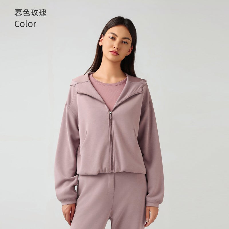 Generic Womens Hooded Zip-up Sweatshirt Casual Loose Autumn Winter Sportswear Twilight rose 