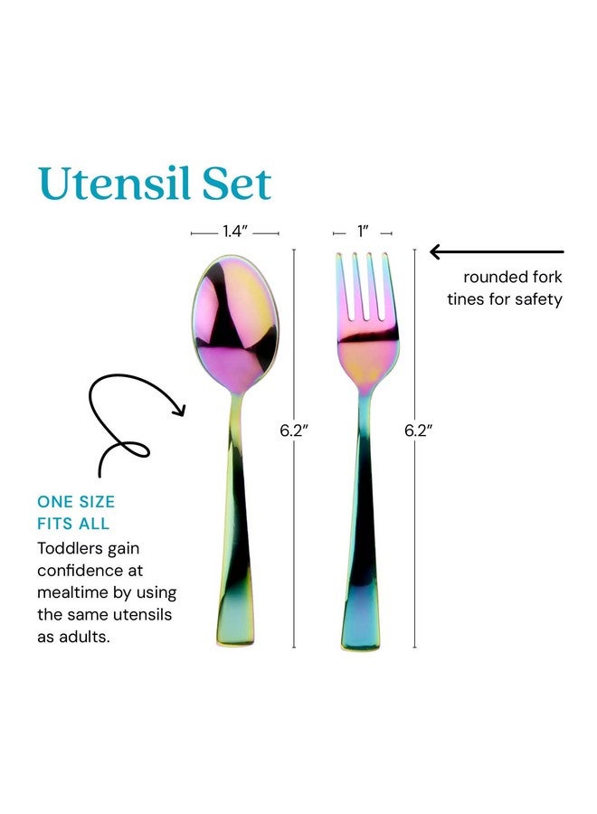 Ahimsa Stainless Steel Kids Utensils - Kids Fork and Spoon Set, Pediatrician Designed Rainbow Silverware Set, 100% BPA Free & Dishwasher Safe (Rainbow) - Image 4