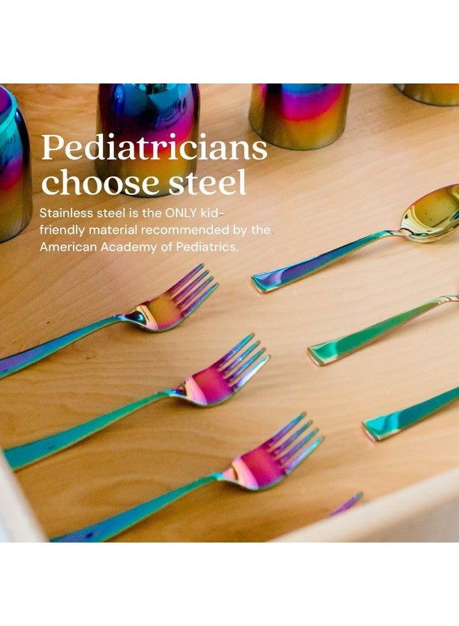 Ahimsa Stainless Steel Kids Utensils - Kids Fork and Spoon Set, Pediatrician Designed Rainbow Silverware Set, 100% BPA Free & Dishwasher Safe (Rainbow) - Image 3