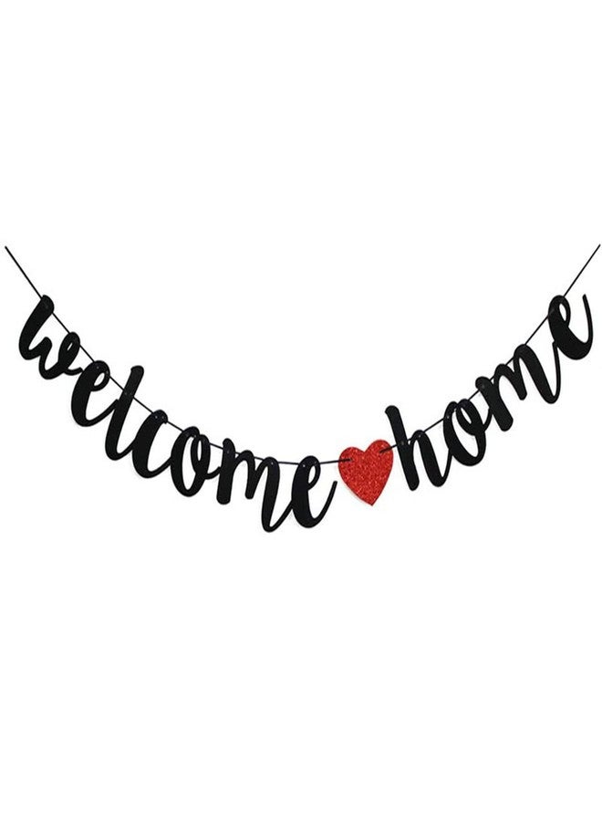 ATCYMI Welcome Home Banner Small Black Glitter Homecoming Party Sign Decors for Military Army Homecoming, Family Theme Party Supplies - Image 1