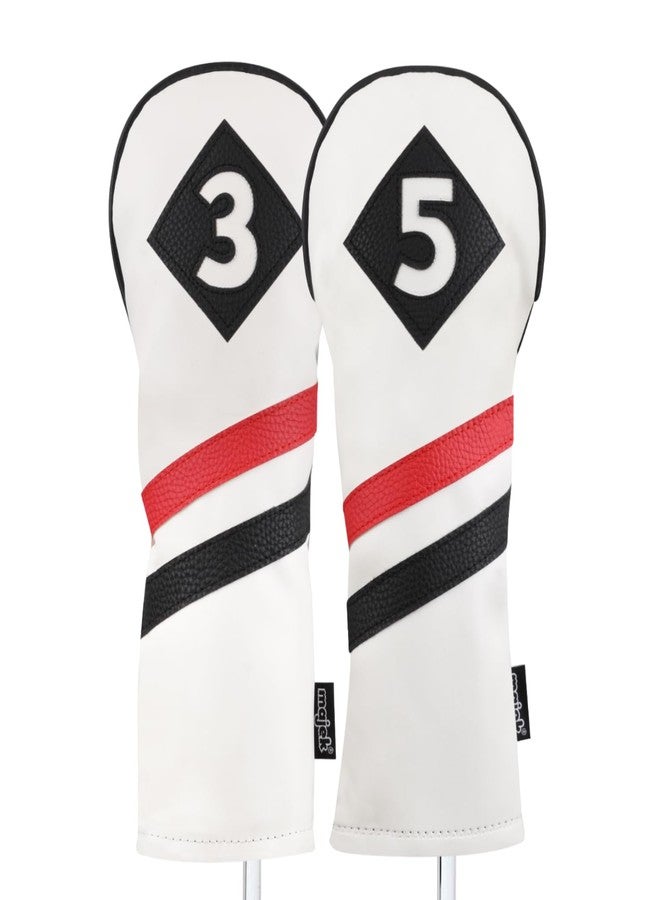 Majek Retro Golf Headcovers White Red and Black Vintage Leather Style 3 & 5 Fairway Wood Head Cover Classic Look - Image 1