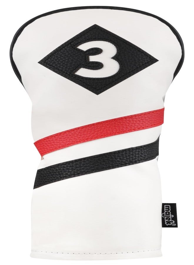 Majek Retro Golf Headcovers White Red and Black Vintage Leather Style 3 & 5 Fairway Wood Head Cover Classic Look - Image 4