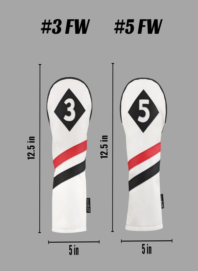 Majek Retro Golf Headcovers White Red and Black Vintage Leather Style 3 & 5 Fairway Wood Head Cover Classic Look - Image 3