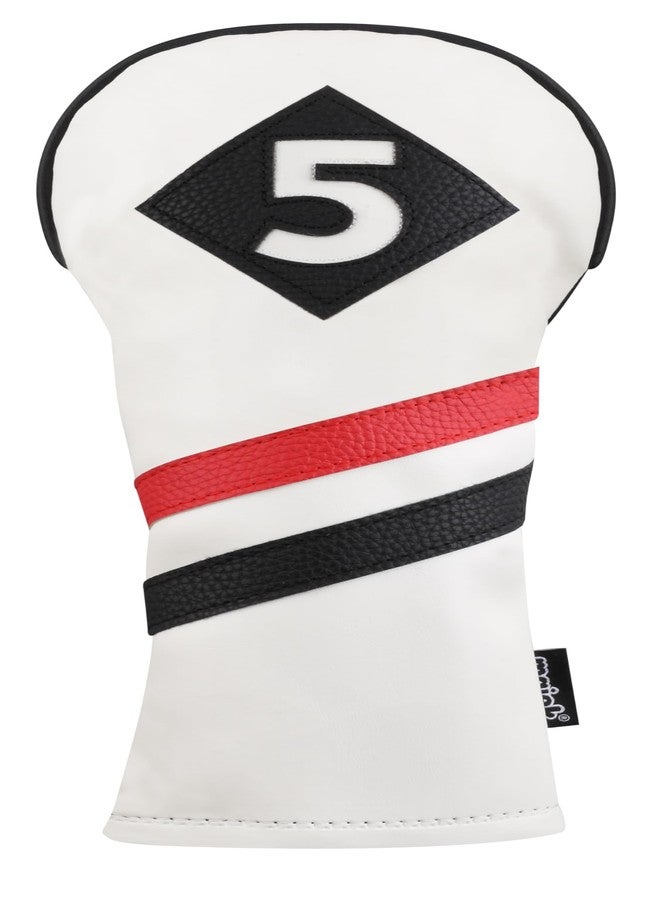 Majek Retro Golf Headcovers White Red and Black Vintage Leather Style 3 & 5 Fairway Wood Head Cover Classic Look - Image 5