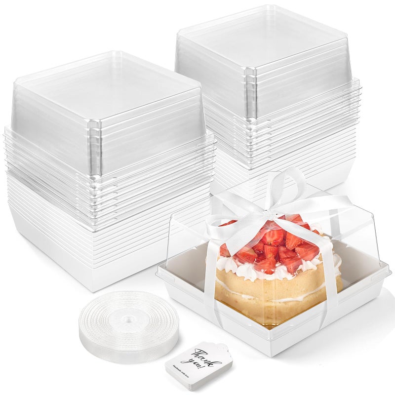 ZORRITA 7 x 7 x 4 Inches Paper Cake Boxes with Clear Lids, 20 Pack Disposable Charcuterie Boxes Square Food Containers for 4-6 Inch Cake, Dessert, Pie, Cupcake, Bakery (White) - Image 1