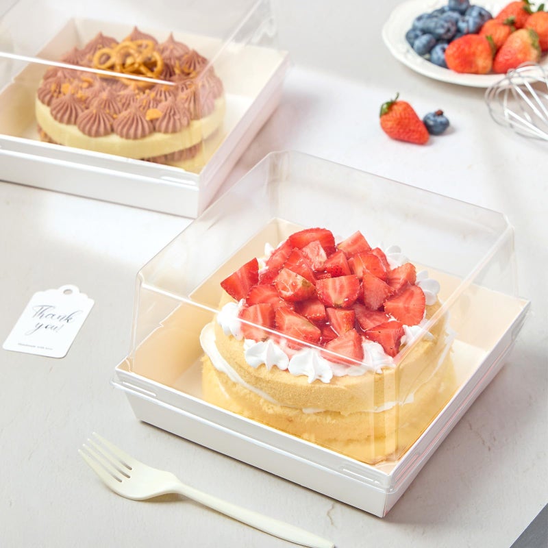 ZORRITA 7 x 7 x 4 Inches Paper Cake Boxes with Clear Lids, 20 Pack Disposable Charcuterie Boxes Square Food Containers for 4-6 Inch Cake, Dessert, Pie, Cupcake, Bakery (White) - Image 5