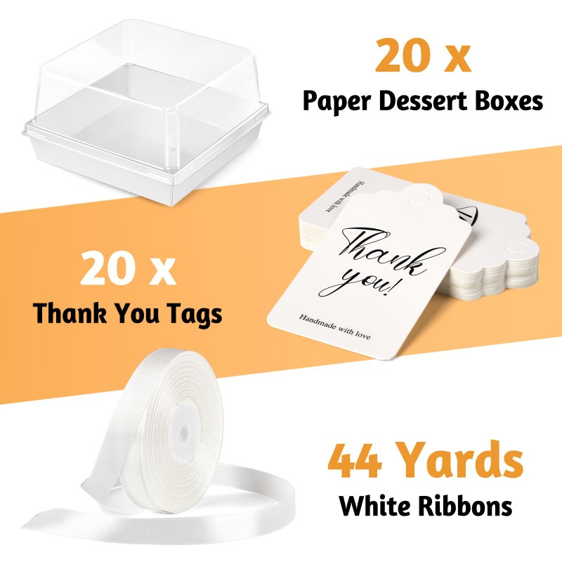 ZORRITA 7 x 7 x 4 Inches Paper Cake Boxes with Clear Lids, 20 Pack Disposable Charcuterie Boxes Square Food Containers for 4-6 Inch Cake, Dessert, Pie, Cupcake, Bakery (White) - Image 3