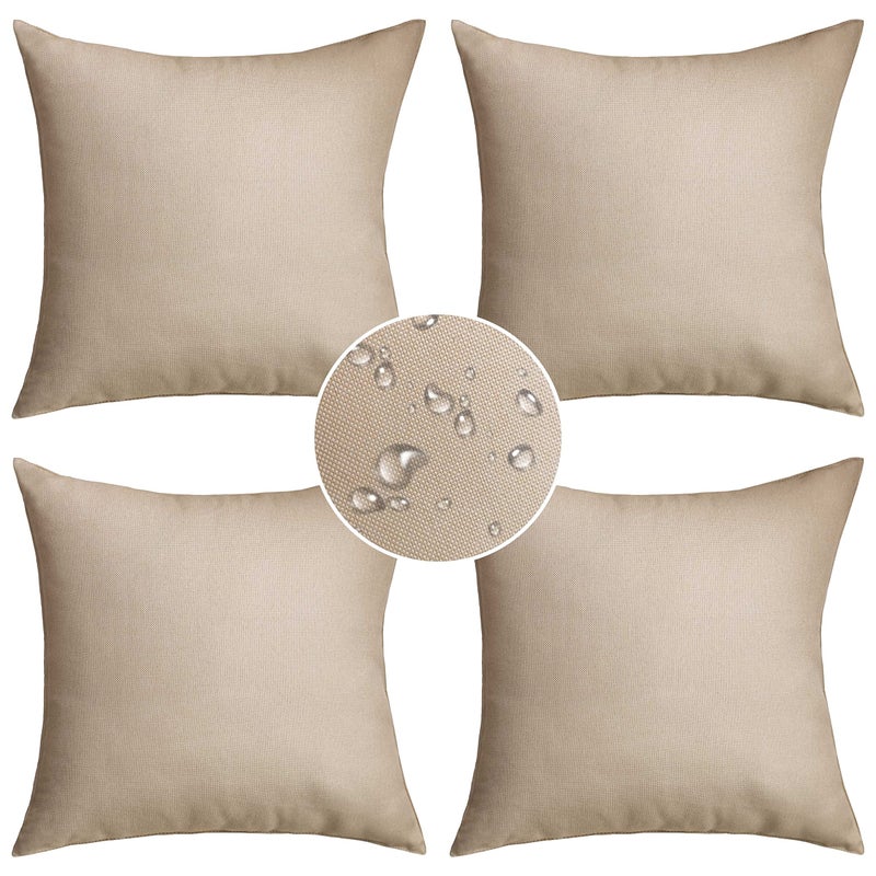 Demetex 20x20 Pillow Covers Outdoor Pillows Waterproof Throw Pillow Covers Decorative Throw Pillows for Couch Sofa Patio Furniture Set of 4 20 x 20 Inch Beige