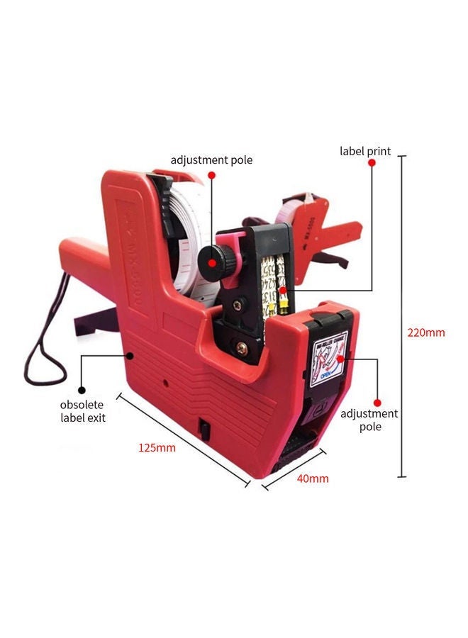 NIBEMINENT 8-Digit Price Tag Label Date Maker Machine with 2 Labels Red/White - Image 2