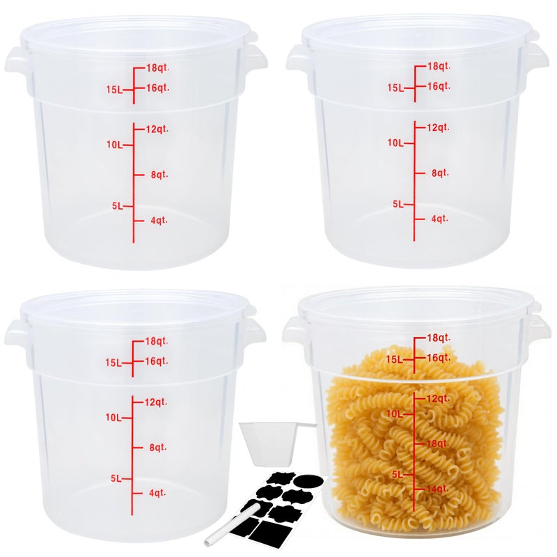 FSUON Round Food Storage Container with Lid, 8Qt Translucent, Commercial 4 Pack of â€“ NSF Listed, BPA-Free, Polypropylene, Non-Stick, Scale, with Labels & Measuring Cups - Image 1