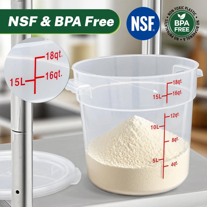 FSUON Round Food Storage Container with Lid, 8Qt Translucent, Commercial 4 Pack of â€“ NSF Listed, BPA-Free, Polypropylene, Non-Stick, Scale, with Labels & Measuring Cups - Image 2