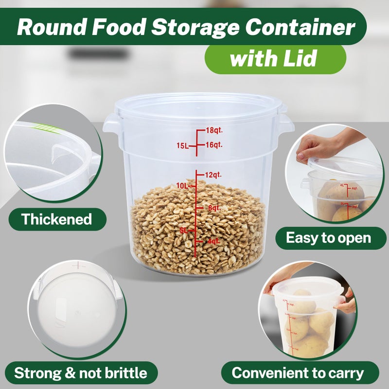 FSUON Round Food Storage Container with Lid, 8Qt Translucent, Commercial 4 Pack of â€“ NSF Listed, BPA-Free, Polypropylene, Non-Stick, Scale, with Labels & Measuring Cups - Image 4