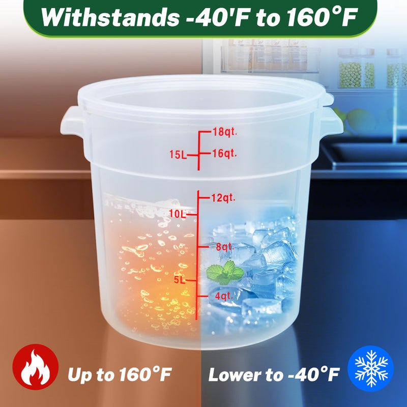 FSUON Round Food Storage Container with Lid, 8Qt Translucent, Commercial 4 Pack of â€“ NSF Listed, BPA-Free, Polypropylene, Non-Stick, Scale, with Labels & Measuring Cups - Image 3