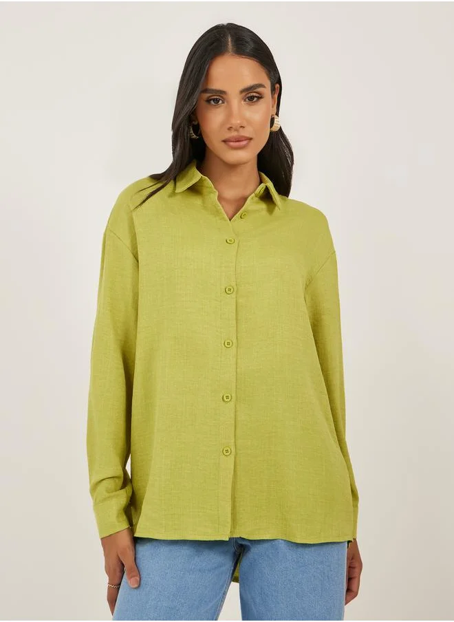 ستايلي Regular Fit Spread Collar Shirt with Back Button Detail