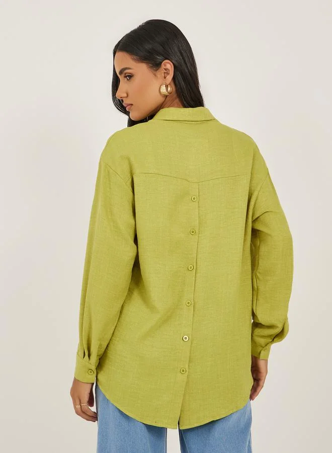 Styli Regular Fit Spread Collar Shirt with Back Button Detail