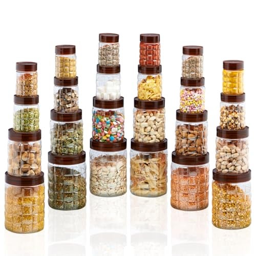 SCL Steelo Solitaire 24 Pcs Plastic Storage Container Set (200ml x 6, 300ml x 6, 600ml x 6, 1200ml x 6) Airtight Kitchen Containers, BPA Free Food Grade PET, Fridge & Freezer Safe - Image 1