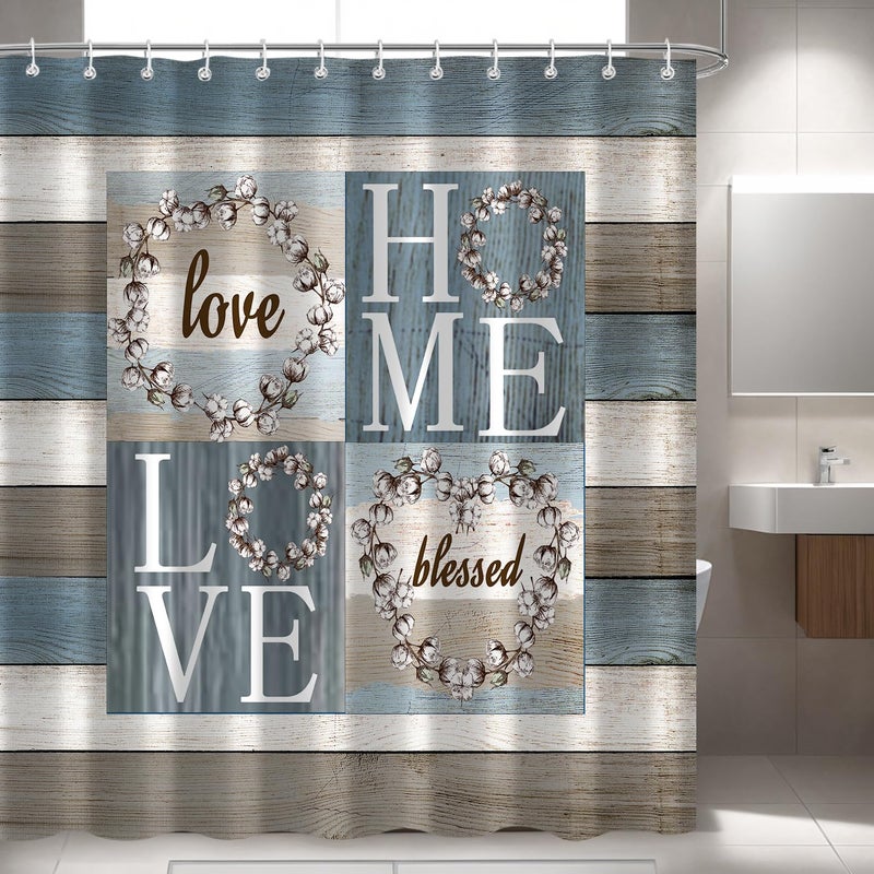 iTapnoom Rustic Floral Flower Sweet Love Home Fabric Shower Curtain, Farmhouse Country Vintage Wood Plank Cotton Shower Curtains for Bathroom Decor, Waterproof Polyester Durable with 12 Hooks,72x72 - Image 3