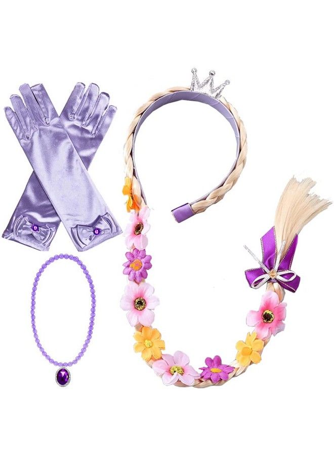 Yosbabe إكسسوارات تلبيس الأميرة رابونزل للبنات بما في ذلك شعر رابونزل وتاج وصولجان وقفازات وقلادة وأقراط وهدايا حفلات رابونزل صوفيا وإكسسوارات أزياء الأميرات للبنات - Image 3